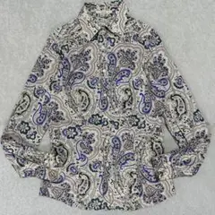 メンズM レディースXL ETRO エトロ　ペイズリー長袖総柄シャツ　グレージュ