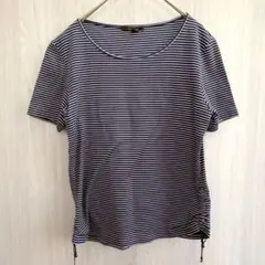 esche トップス カットソー Tシャツ ギャザー 半袖 ネイビー Lサイズ