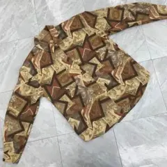 ヴィンテージ 長袖シャツ 総柄 レトロ ボタンダウン ベージュ オシャレ