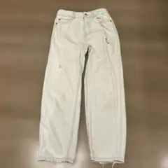 ZARA ホワイト ダメージ加工 ストレートパンツ