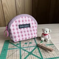 【ミニポーチ】ピンク系×ハートチェック