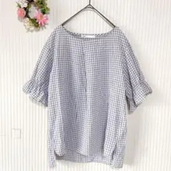 美品★ 【ikka】 ふんわり チュニック シャツ M フレア ギンガムチェック