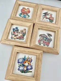 frankenji 複製原画 5点セット 絵画 クマ ネコ 猫 車