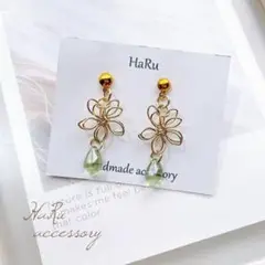 【 31 】チェコビーズ ワイヤーフラワー お花 ピアスorイヤリング