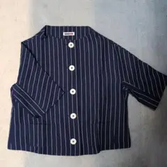 【激安】【未使用】【麻】【レトロ】ストライプ 紺色 青 ブルー ネイビー