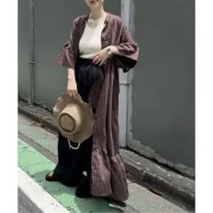 【美品】レサージュ フリル ロングワンピース 24ss ギャザー ストライプ