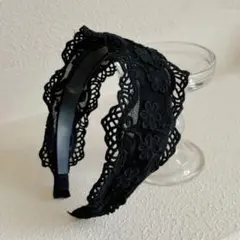 【新品】ヘアカチューシャ 軽量 クラシカル ワイドレース まとめ髪 ブラック