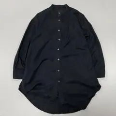 00s~ テンセル ノーカラー L/S シャツ 燕尾 光沢 ドレープ ブラック