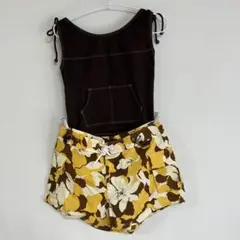 ダークブラウン セパレート水着と花柄ショートパンツ　4点セット