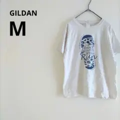 海外古着 GILDAN ギルダン Tシャツ M プリント ホワイト 半袖 ブルー