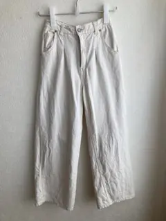 白デニム　パンツ　長ズボン　ホワイト　ワイド　ジーンズ