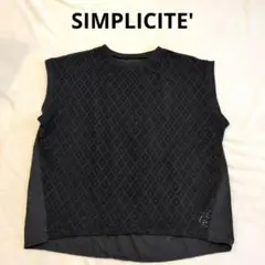 シンプリシテェ　パンチングメッシュ　前後異素材　カットソーブラウス　黒