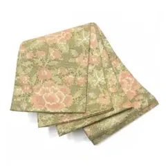 美品 正絹 半幅帯 全通 お召 花模様 黄土色 長尺 420センチ お洒落