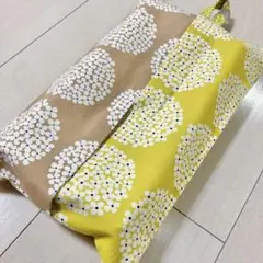 ボックスティッシュケース ☆ツートン 北欧 アジサイ風 ベージュ×マスタード