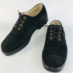 良品★CHANEL・スエードレザー ココマーク刺繍 レースアップシューズ(37)