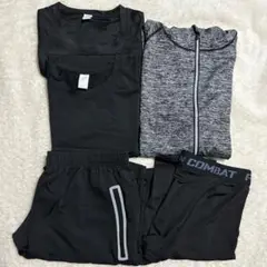 吸水速乾 メンズ トレーニング ランニングウェア 5点セット 2XL ブラック