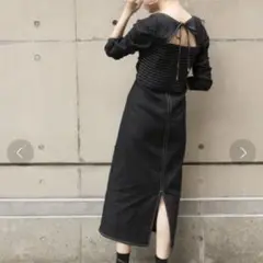 【週末セール】RANDA ギャザーデザインデニムワンピース バックリボン 黒