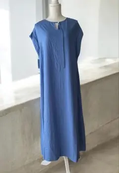 新品【ＱTUME】ライトクリンクル2WAYワンピース　ブルー　38