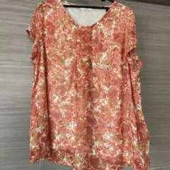 オレンジ花柄 半袖ブラウス
