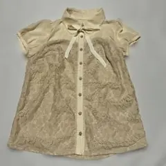 【美品】INGNI ブラウス　リボン付き　花柄レース　ピンクベージュ　M