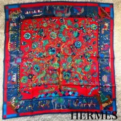 ✨極希少✨HERMES 魅惑のインド カレ90 レッド シルク100% 象