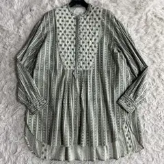 フィータ　コットンドット×ストライプ切替ロングシャツ