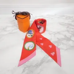 HERMES エルメス ツイリー ティータイム シルク100% レッド系