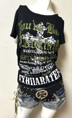 ギャル 十字架 ラメ プリント Tシャツ y2k 平成 マクブリング