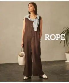 ●ロペROPEリネンオールインワンコンビネゾンサロペットパンツブラウン36サイズ