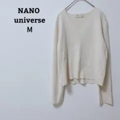 ナノユニバース　ニット　オフィカジ　Vネック　袖スリット　薄手　綿混　М