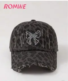 ROMWE ヒョウ柄ストーンリボンキャップ