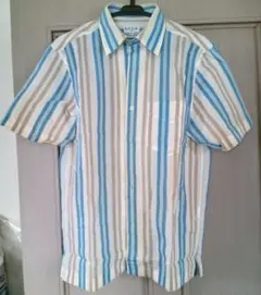 Paul Smith 半袖シャツ M 青とベージュストライプ