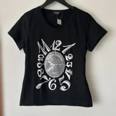黒 L 半袖Tシャツ ビジュー時計デザイン　未使用品