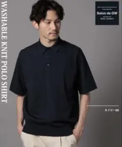 【Salon de GW/GLOBAL WORK】ニットポロシャツ　ネイビー