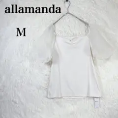 【アラマンダ】タグ付き M オフホワイト オフショルダー パフスリーブ ドット柄