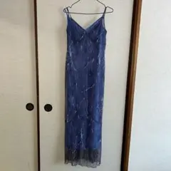 青いマーブル模様 メッシュスリップドレス