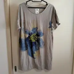 フェリシモ　花柄グレー半袖チュニック　Lサイズ 【匿名配送】
