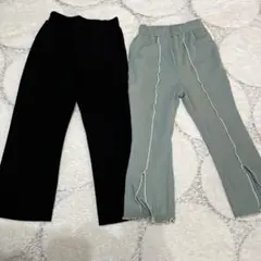 黒とグリーンのリブのボトムス　2点セット
