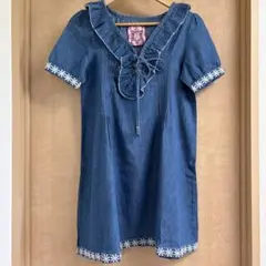 【美品】デニムフリルワンピース 半袖