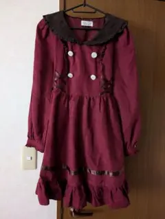 *Favoriteオリジナル*ベロア風リボンワンピース(レッド) ※ボタン難あり