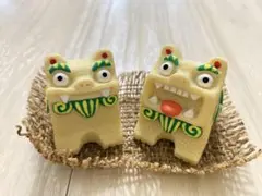 ミニ角シーサー　置物　緑