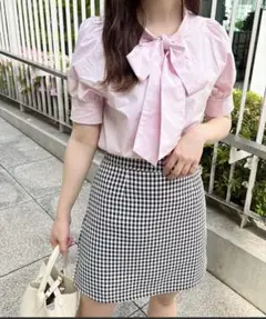 ボウタイブラウス 半袖 ピンク