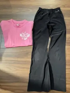 YTJ 130 ピンクTシャツ 黒パンツセット