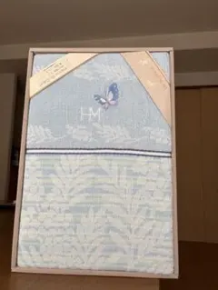 ストライプ花柄刺繍ガーゼタオルケットケット 140×240cm