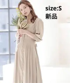 フロントボタ バックリボン 結婚式サテンワンピースドレス