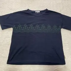 Tシャツ　トップス　レディース　刺繍　紺色　ツリー　Lサイズ