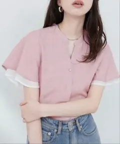 natural couture 袖口シアーパール釦スキッパーブラウス