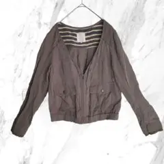 ABAHOUSE レディース ノーカラージャケット 裾総ゴム カーキ色 M