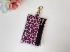 リール付き　キーケース☆ヒョウ柄　ピンク　ハンドメイド