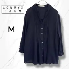 【LOWRYS FARM】Vネック七分袖ピンタックボタンシャツブラウス　黒M薄手